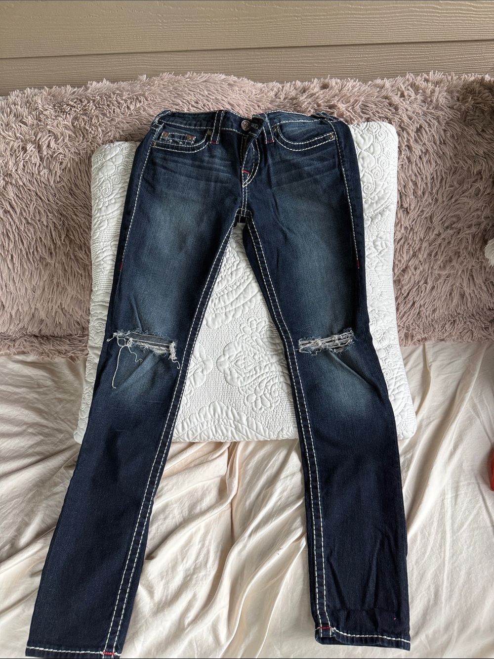Women's Dark Blue True Religion Distressed Skinny Jeans